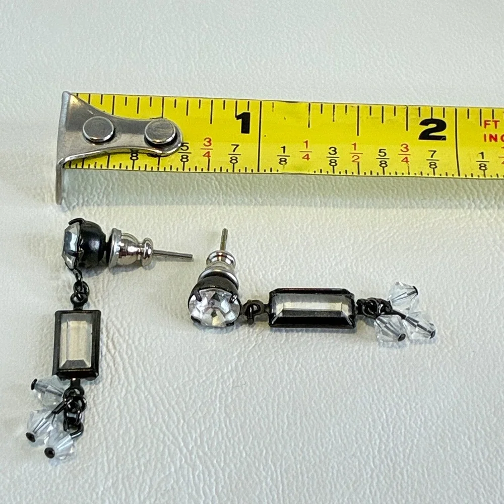Rhinestone‎ Dangle Drop Earrings Gunmetal Clear Crystal Geometric Cheryl Reis